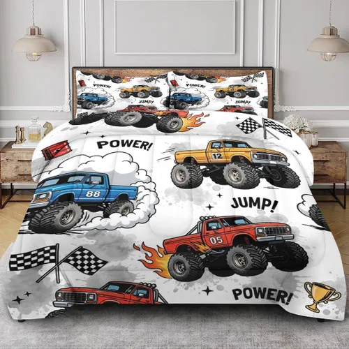 Vista 13 de Juego de edredón vintage con diseño de coche y león para niños, niños pequeños, adolescentes y adultos, tamaño individual, juego de ropa de cama