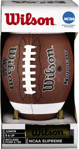 Vista 2 de Wilson NCAA Supreme - Balón de fútbol americano de cuero compuesto con bomba y tee, tamaño junior, color marrón