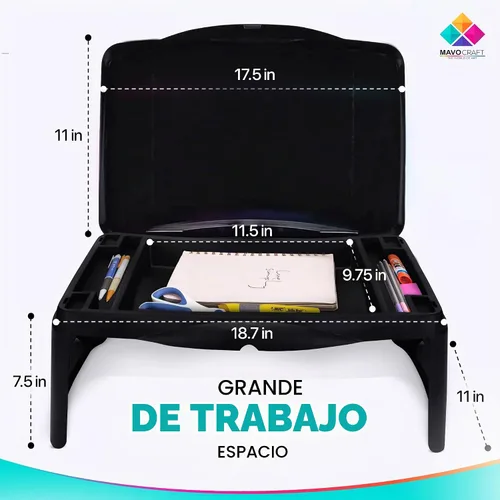 Vista 3 de MAVOCRAFT - Bandeja plegable para regazo para niños con almacenamiento, escritorio portátil para niños y adultos, escritorio de regazo para niños