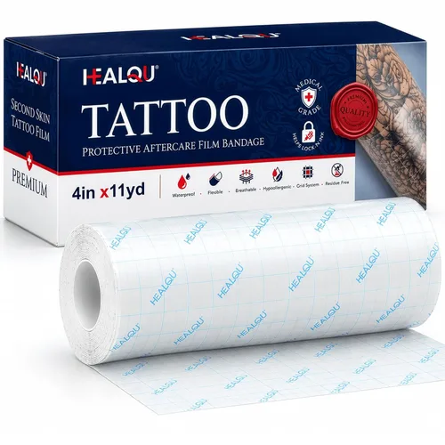 Vista 12 de Vendaje impermeable para el cuidado posterior del tatuaje, vendaje en rollo de película transparente de 10 pulgadas x 3.3 yardas, adhesivo elástico