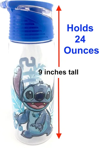 Vista 3 de Jerry Leigh Disney - Lilo and Stitch - Botella de agua con tapa abatible, asa de fijación de bucle, 24 onzas