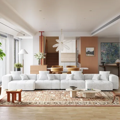 Vista 7 de JACH Sofás seccionales modulares en forma de U de 183.5 pulgadas, sofá moderno de 4 plazas con otomanas chaise, sofás seccionales modernos de Blanco