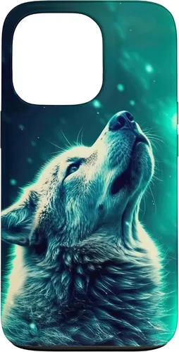 Vista 10 de Howling Wolf in Night Green Northern Lights Wolves Dog Lover Case for iPhone 16