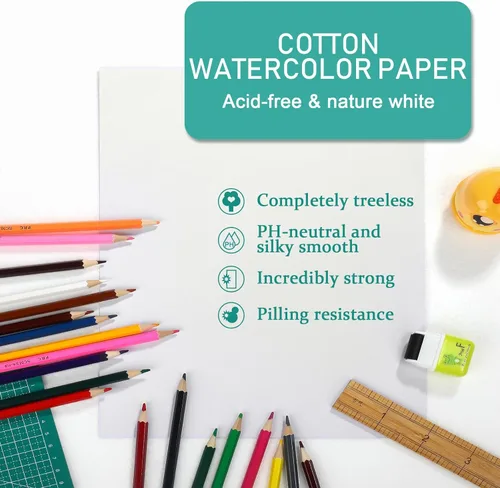 Vista 2 de TecUnite Paquete de 120 Hojas de Papel de Acuarela de Algodón Prensado en Frío para Adultos Dibujo Manualidades Acuarelistas Artistas Principiantes