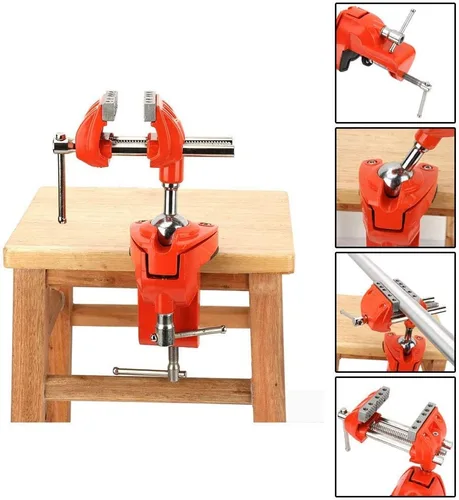 Vista 3 de Oumefar Mini prensa de abrazadera de mesa de aluminio, 2.8 pulgadas de ancho de mandíbula, giratorio de 360 grados, tornillo de banco universal
