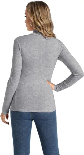 Vista 3 de Camiseta casual de manga larga con cuello alto falso para mujer