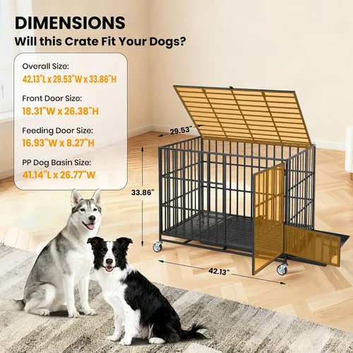 Vista 7 de Jaula para perros resistente a prueba de escapes, perrera de metal XL con 3 puertas, bandeja extraíble y ruedas, jaula interior segura e