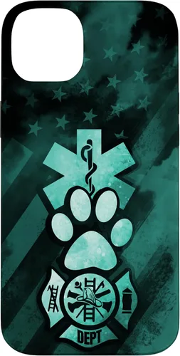 Vista 14 de Funda americana para iPhone 13 EMT EMS Firefighter Dog Paw Turquoise Fire Rescue