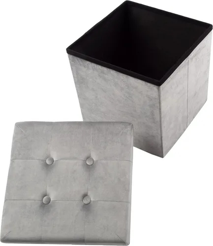 Vista 8 de Lavish Home - Otomana de almacenamiento, reposapiés copetudo, copetudo de terciopelo, copetudo de lino o organizador de almacenamiento con tapa