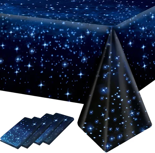 Vista 8 de Paquete de 2 manteles espaciales, mantel de plástico con estampado de galaxia, cielo estrellado, impermeable, a prueba de aceite, mantel de fiesta