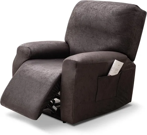 Vista 14 de MIFXIN Funda reclinable de terciopelo de 4 piezas, elástica de 1 asiento, fundas de sofá reclinable, fundas elásticas suaves para sillas Verde Oscuro