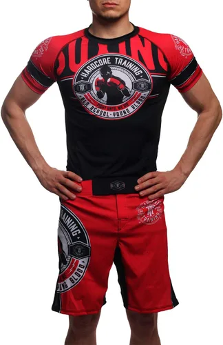 Vista 3 de Hardcore Training Guardia de erupción de compresión para hombre, manga corta, MMA, Jiu Jitsu No-Gi, apretada, BJJ Grappling, capa base de combate