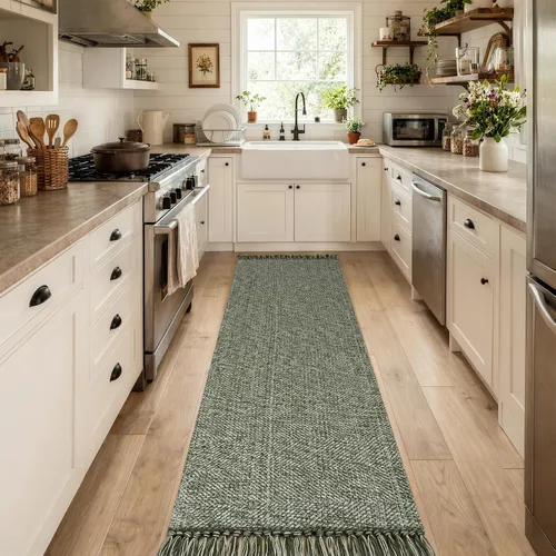 Vista 59 de Collive Alfombra de Baño Negra, 2' x 3' Tejida a Mano Lavable Alfombras Pequeñas de Cocina, Alfombra de Entrada Reversible de Algodón Alfombra