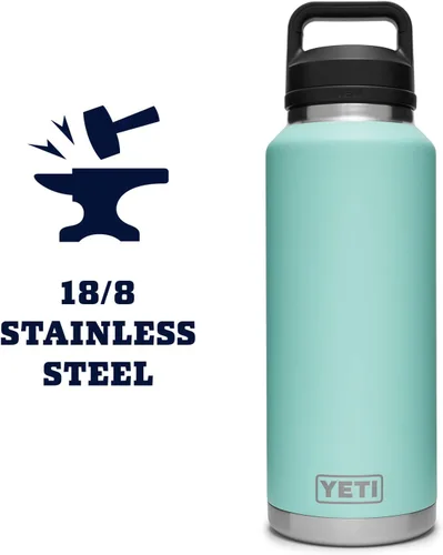 Vista 5 de YETI Rambler Botella de 46 oz, a prueba de fugas, aislada al vacío, de acero inoxidable con tapa Chug, Seafoam Verde mar