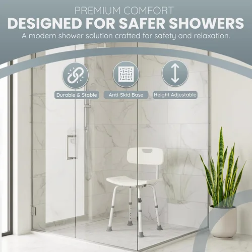 Vista 8 de Dr. Kay's Silla de ducha de altura ajustable para ducha interior, taburete de baño resistente de 350 libras para bañera, banco de baño de seguridad