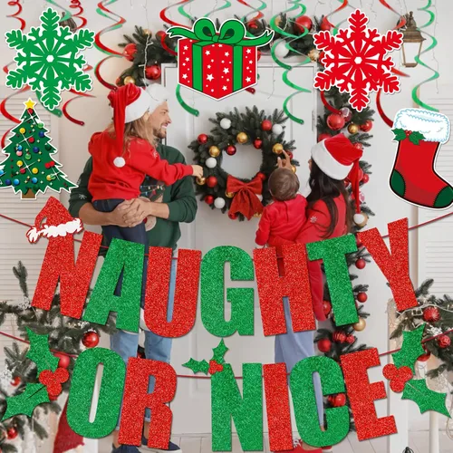 Vista 2 de Cartel de Naughty Or Nice - Decoraciones navideñas divertidas para decoración navideña
