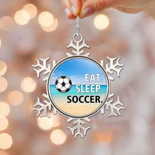 Vista 15 de Adornos de metal con diseño de copo de nieve para fanáticos de los deportes, talla única, adorno de Navidad, recuerdo de recuerdo para decoración