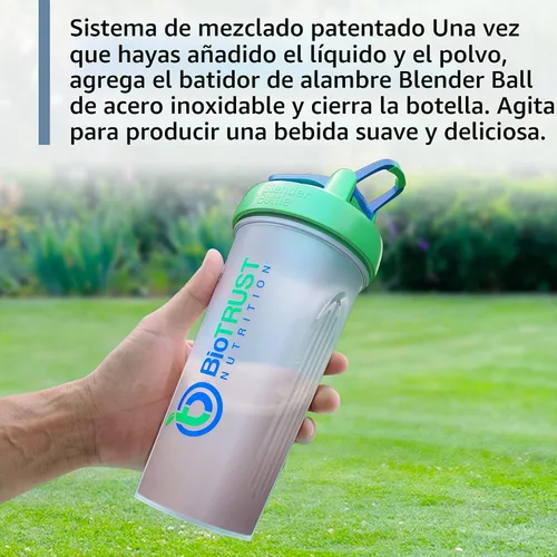 Vista 4 de BioTrust BlenderBottle - Botella mezcladora clásica, 28 onzas con bucle, transparente/verde