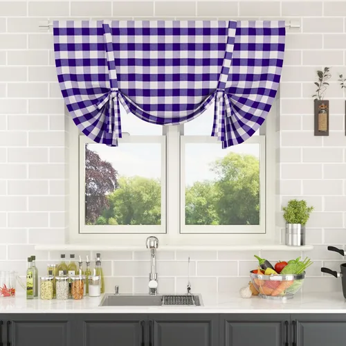 Vista 185 de Cenefas de cortina para ventana de 16 pulgadas de largo, 2 paneles de cuadros búfalo, cortinas pequeñas con bolsillo para barra, estilo clásico