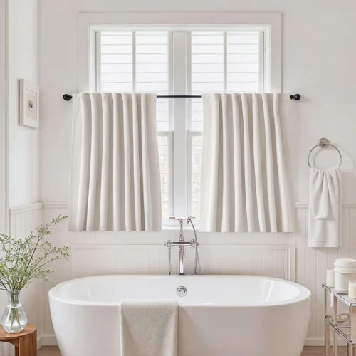 Vista 7 de UHITECH Cortinas cortas de lino de 24 pulgadas de largo para ventanas pequeñas de granja, cortinas opacas modernas para sala de estar, pestañas