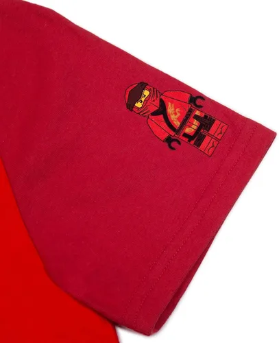 Vista 4 de LEGO Ninjago - Conjunto corto de disfraz de Ninjago Lloyd y Kai para niños, pantalones cortos verdes y rojos y camiseta a juego con capucha, Verde