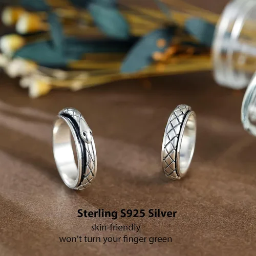 Vista 3 de LEXLUNE Vintage Ring Fidget Ring Vintage Spinner Ring for Anxiety Women Men Antique Ring For Teen Girl Real S925 Sterling Silver Band Ring