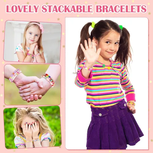 Vista 4 de Equsion 100 Pcs Preppy Heishi Surfer Bracelets Set Colorful Beaded Stretch Bracelets Clay Bracelets for Women Girls Teens