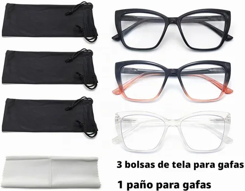 Vista 2 de HIGHLIKE 3-Pack Reading Glasses for Women Stylish Cat-Eye Spring Hinge Clear Lenses Readers Anti Eyestrain