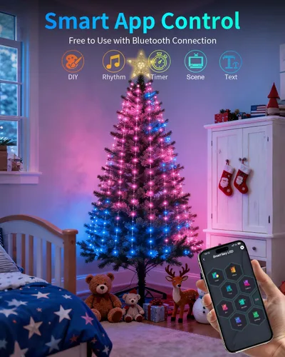 Vista 7 de Serie de luces inteligentes para árbol de Navidad, espectáculo de luces LED de cambio de color DIY, 7.9 pies, 200+ escenas, cascada de luces