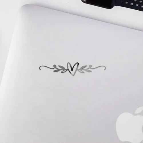 Vista 3 de Calcomanías de corazón florecer con hojas (plata metálica) (juego de 2) calcomanías de vinilo de lujo resistentes a la intemperie para laptop