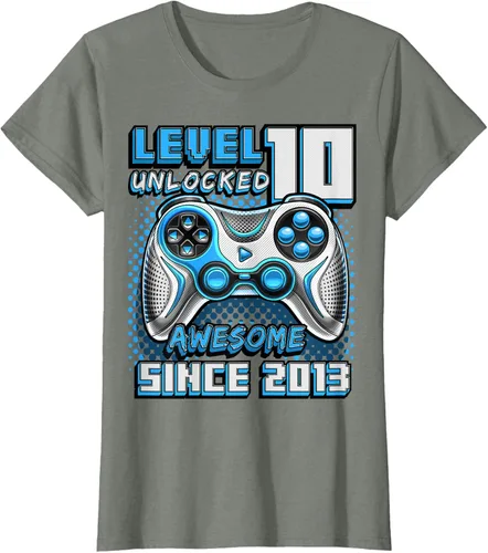 Vista 13 de Level 10 Unlocked Awesome 2013 Video Game 10th Birthday Boy T-Shirt, Negro