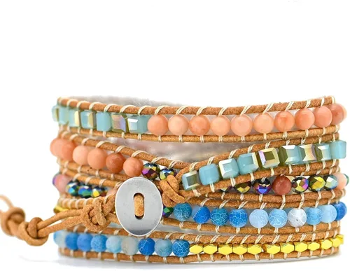 Vista 2 de TEEPOLLO Pulseras bohemias hechas a mano de jaspe, turquesa, amatista, bohemias, para mujeres, curativas, cuentas de piedra natural, colección