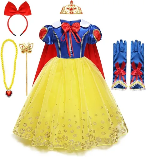 Vista 54 de MYRISAM Disfraz de princesa blanca como la nieve para niñas, Halloween, carnaval, cosplay, Navidad, cumpleaños (con accesorios para capa)