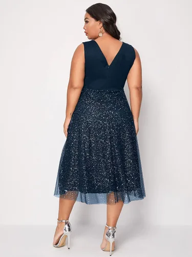 Vista 2 de Floerns Vestido midi de noche con cuello en V y sin mangas para mujer