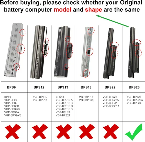 Vista 2 de Futurebatt BPS26 Nueva batería para laptop compatible con Sony VAIO VGP-BPS26 VGP-BPL26 VGP-BPS26A PCG-61A12L PCG-61A13L PCG-61A14L PCG-71713L