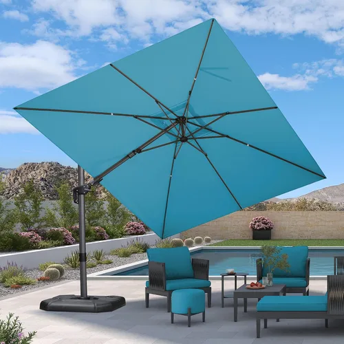 Vista 49 de PURPLE LEAF Sombrilla de patio de 8 pies para exteriores, sombrilla voladiza cuadrada de aluminio con rotación de 360 grados para jardín, terraza