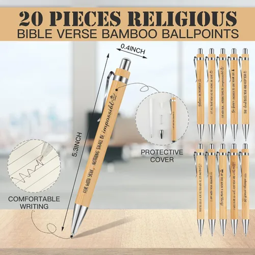 Vista 3 de Yeaqee Christian Gifts - Bolígrafo retráctil de bambú, versículo de la Biblia, cuaderno inspirador, llavero de bolsas de organza para mujeres