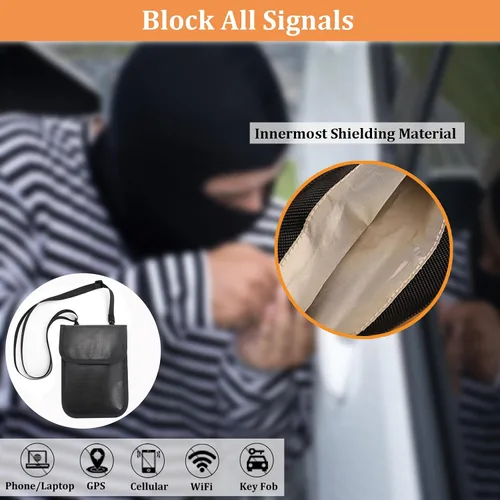 Vista 3 de Cartera de viaje para el cuello con bloqueo RFID, bolsas Faraday, soporte para pasaporte, bolsa para el cuello ignífuga e impermeable, mantiene tu
