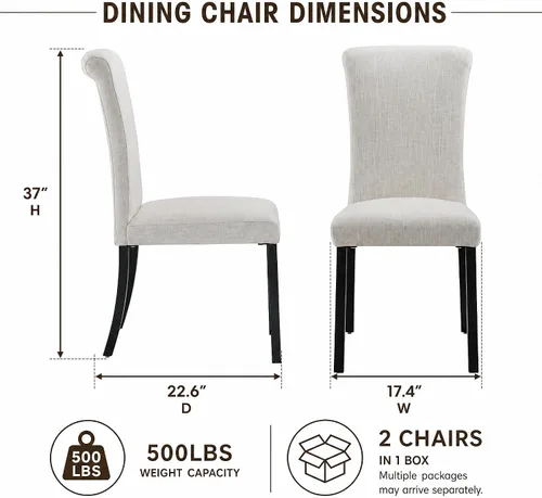 Vista 2 de Asday Upholstered Dining Chairs Set of 2, High Back Fabric Chairs, Beige Linen Fabric, High Back, Black Metal Legs