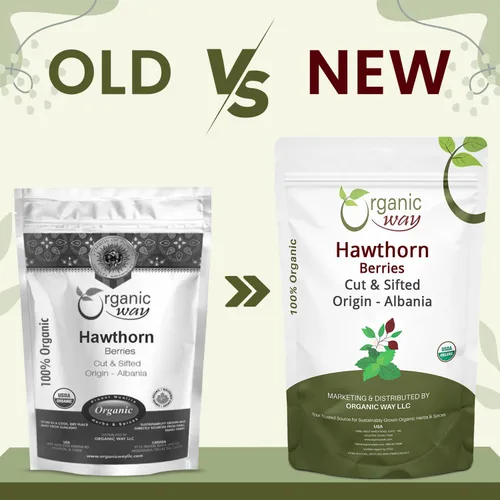Vista 2 de Organic Way Hawthorn Berries cortadas y tamizadas (Crataegus monogyna) - Cosecha silvestre europea Certificado orgánico y Kosher Vegano, sin OMG