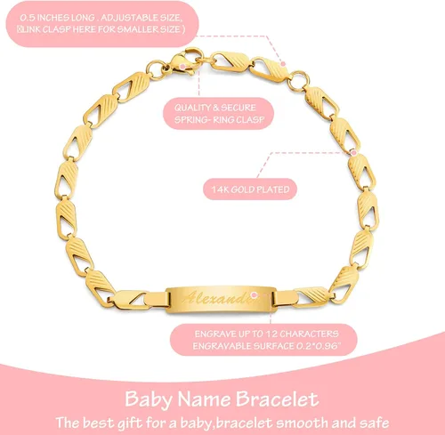 Vista 6 de Tina&Co Pulsera Personalizada con Nombre de Bebé Personalizada Chapada en Oro de 18K para Recién Nacidos a Niños Niña Niño Cumpleaños Regalo de Baby