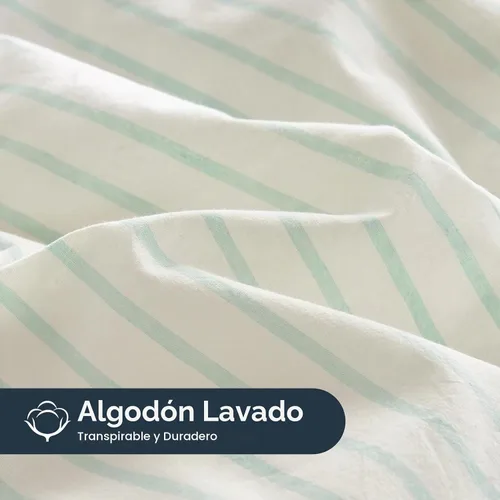 Vista 6 de Wake In Cloud - Juego de funda de edredón a rayas de algodón, rayas verticales de cuadros de granja, ropa de cama de percal texturizado 100% algodón