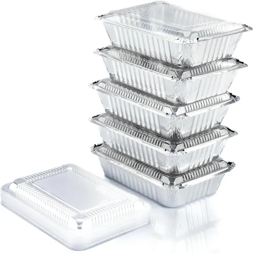 Vista 10 de (Paquete de 55) Bandejas de aluminio de 1 libra con tapas, recipientes desechables de papel de aluminio para hornear, almacenamiento de comida