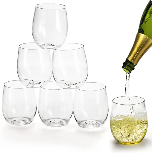Vista 4 de Tebery Paquete de 32 Copas de Vino de Plástico Irrompible Sin Tallo, 12 Oz Vasos Transparentes Resistentes para Beber Copas de Vino, Desechables