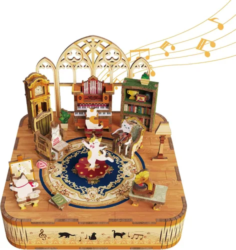 Vista 11 de Tonecheer x British Library Rompecabezas de madera con caja musical para adultos, kit de caja musical giratoria DIY, rompecabezas musical 3D
