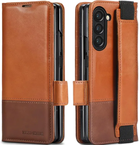 Vista 14 de KEZiHOME Funda tipo cartera de piel auténtica para Samsung Galaxy Z Fold 6 Negro