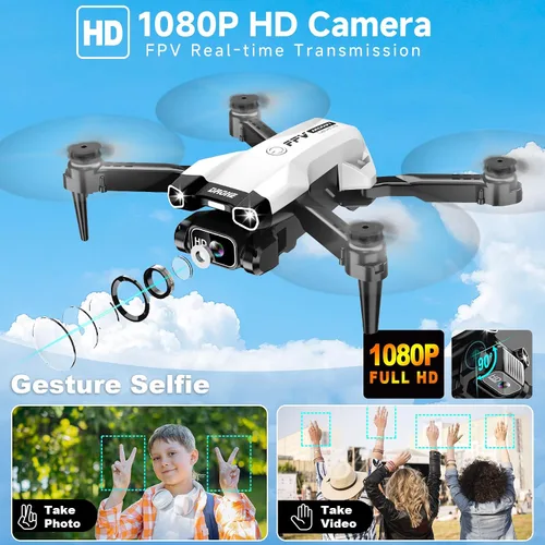Vista 2 de Mini dron 1080P con cámara, dron para principiantes con luz, transmisión WiFi, inicio de una tecla, gestos selfie, waypoint fly, giro 3D, modo sin