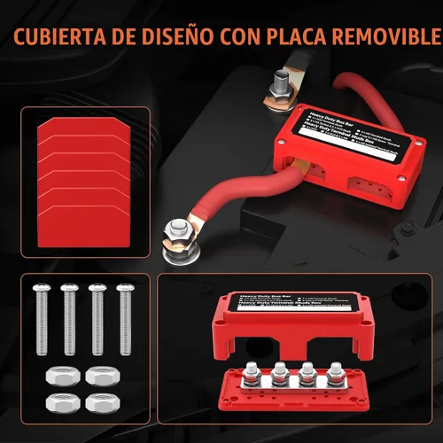 Vista 5 de Joinfworld Barra Colectora de 300A 12V DC Bloque de Distribución de Energía Impermeable con 4 Espárragos de 3/8", Bloque Terminal de Barra Colectora