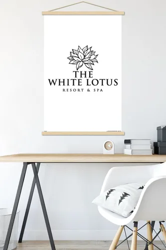 Vista 5 de Trends International The White Lotus - Póster de pared con logotipo blanco y negro, 22.37 x 34.00 pulgadas, paquete de impresión premium y colgador