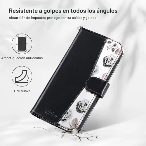 Vista 5 de ULAK Compatible con iPhone 14 Funda Cartera para Mujeres, Cubierta Plegable de Cuero PU Premium con Portador de Tarjetas, Función de Soporte Funda